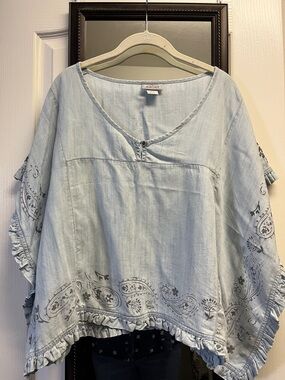 Ariat Pale Blue Embroidered Ruffle-Hem Tunic
